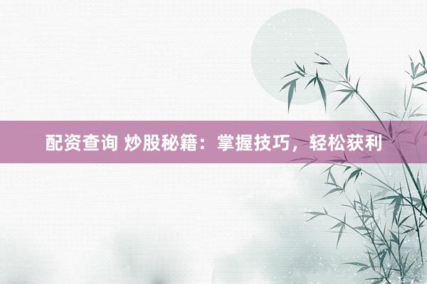 配资查询 炒股秘籍：掌握技巧，轻松获利
