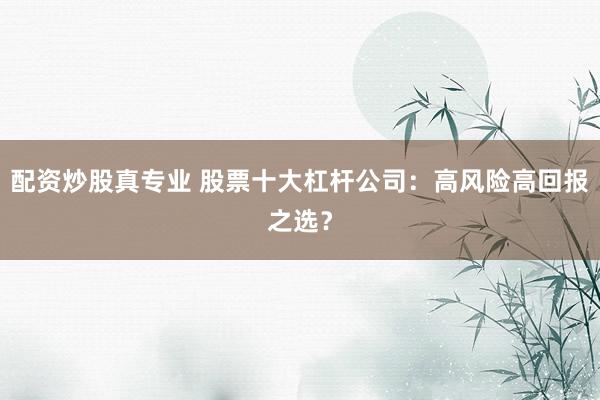 配资炒股真专业 股票十大杠杆公司：高风险高回报之选？