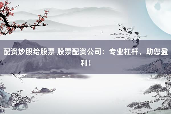 配资炒股给股票 股票配资公司：专业杠杆，助您盈利！