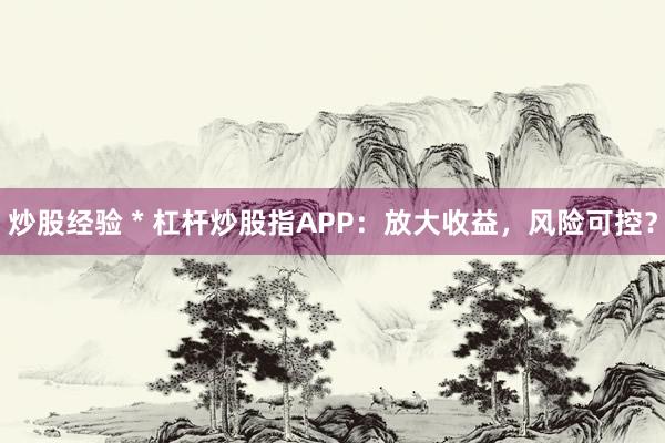 炒股经验 * 杠杆炒股指APP：放大收益，风险可控？