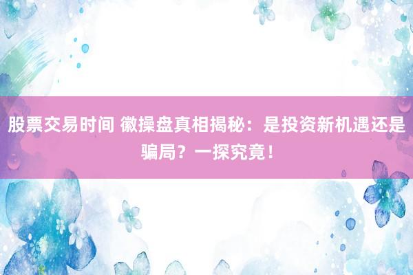 股票交易时间 徽操盘真相揭秘：是投资新机遇还是骗局？一探究竟！