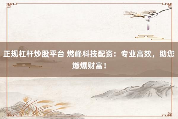正规杠杆炒股平台 燃峰科技配资：专业高效，助您燃爆财富！