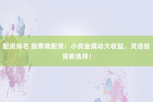 配资排名 股票微配资：小资金撬动大收益，灵活投资新选择！