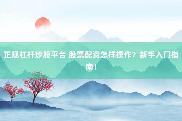 正规杠杆炒股平台 股票配资怎样操作?新手入门指南!