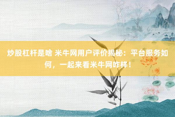 炒股杠杆是啥 米牛网用户评价揭秘：平台服务如何，一起来看米牛网咋样！