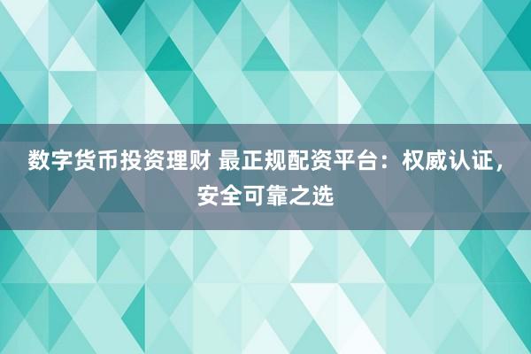 数字货币投资理财 最正规配资平台：权威认证，安全可靠之选